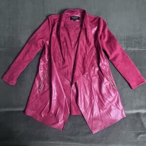 Marc New York Women’s Jacket Small Red Faux Leather Suede Moto Biker Waterfall
